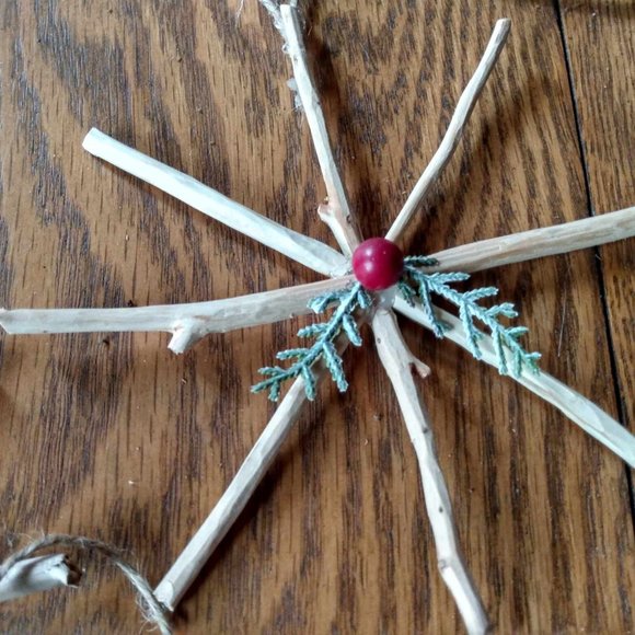 10 Real Wood Sticks Twigs Rustic Hanging Christmas Tree Ornaments Starburst - Picture 5 of 10